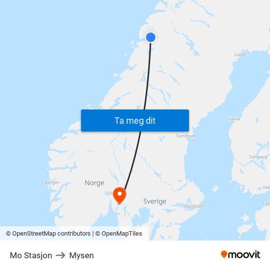 Mo Stasjon to Mysen map