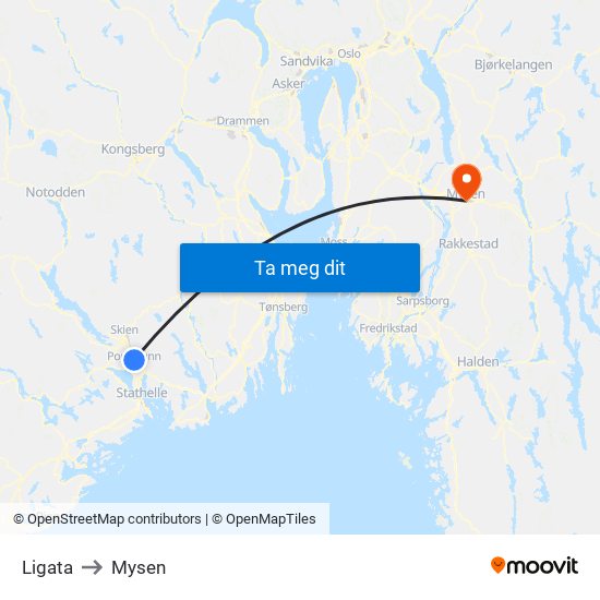 Ligata to Mysen map
