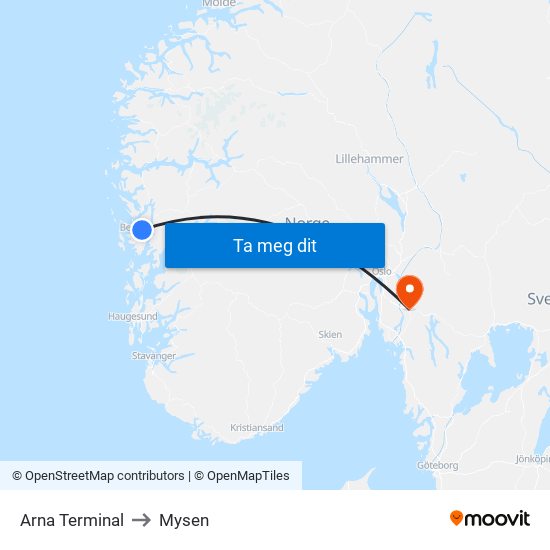 Arna Terminal to Mysen map