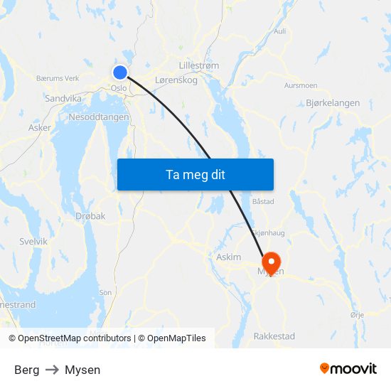 Berg to Mysen map