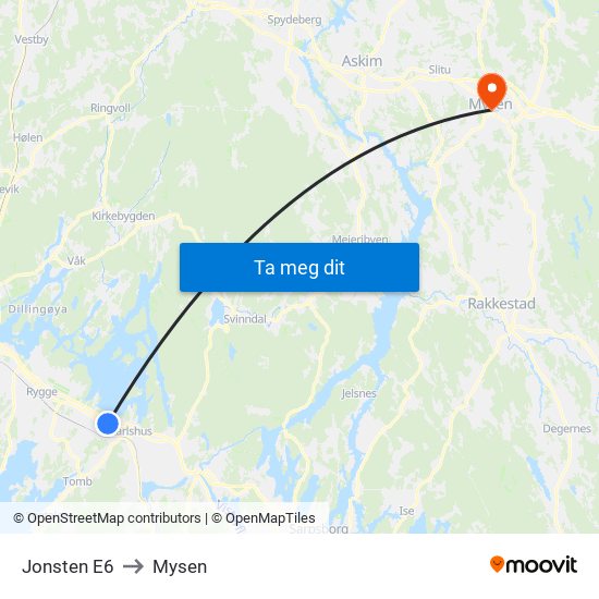 Jonsten E6 to Mysen map