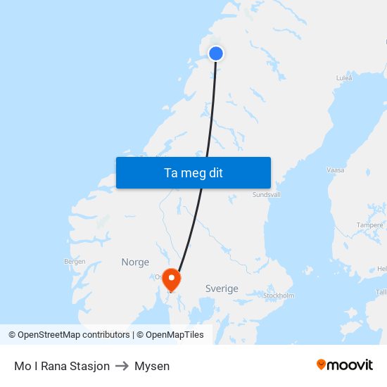 Mo I Rana Stasjon to Mysen map