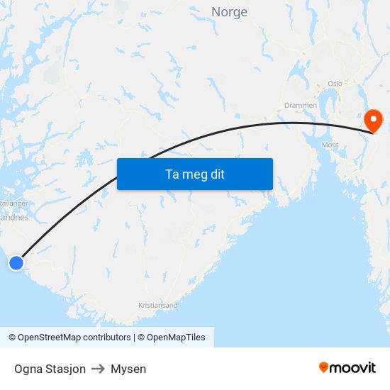 Ogna Stasjon to Mysen map