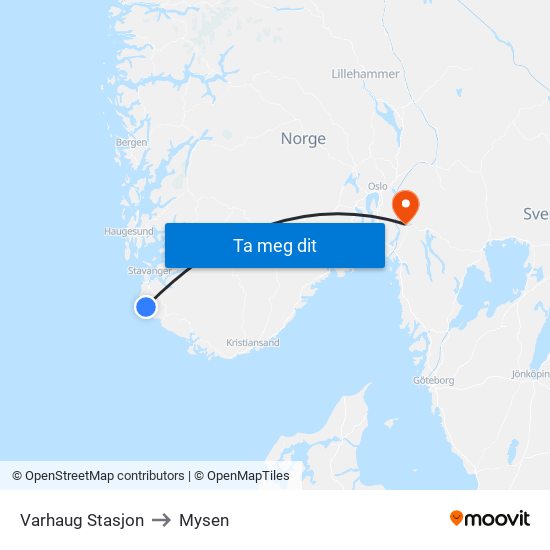 Varhaug Stasjon to Mysen map