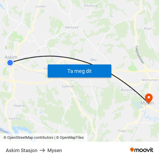 Askim Stasjon to Mysen map