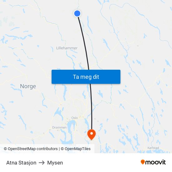 Atna Stasjon to Mysen map