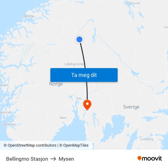 Bellingmo Stasjon to Mysen map