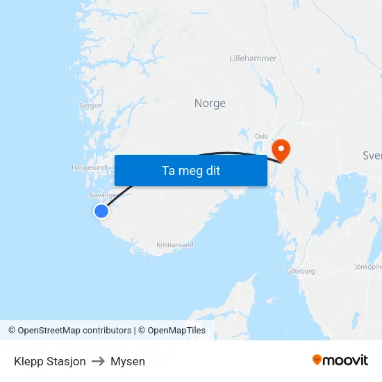 Klepp Stasjon to Mysen map