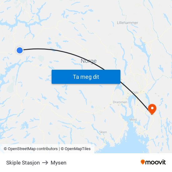 Skiple Stasjon to Mysen map