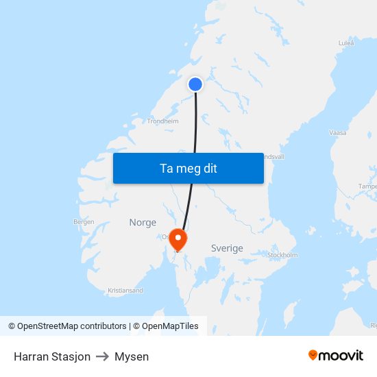 Harran Stasjon to Mysen map