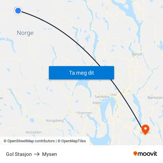 Gol Stasjon to Mysen map