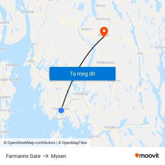 Farmanns Gate to Mysen map