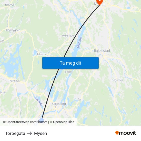 Torpegata to Mysen map