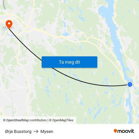 Ørje Busstorg to Mysen map