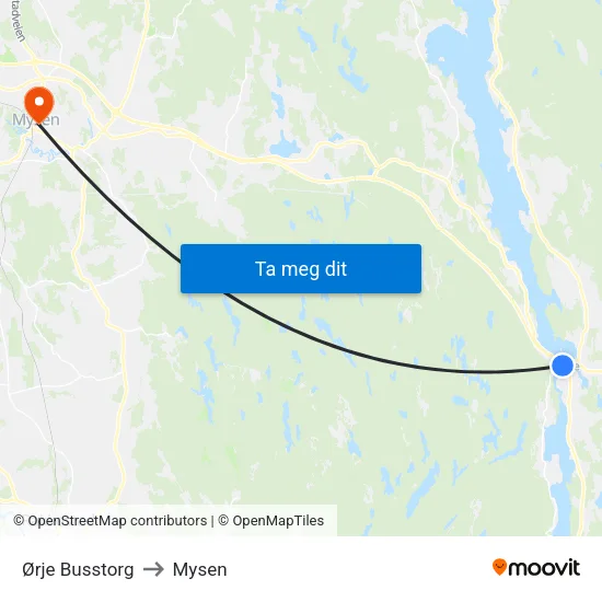 Ørje Busstorg to Mysen map