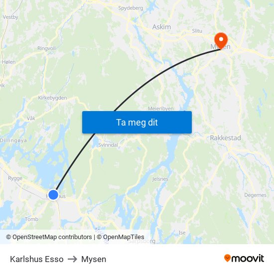 Karlshus Esso to Mysen map