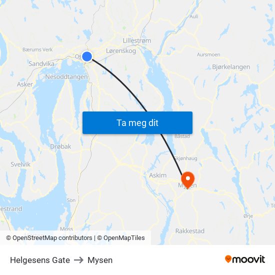 Helgesens Gate to Mysen map