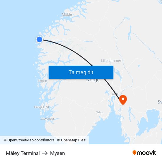 Måløy Terminal to Mysen map