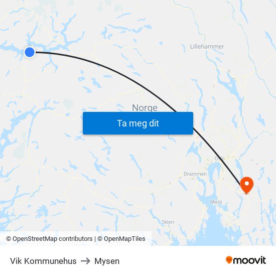 Vik Kommunehus to Mysen map