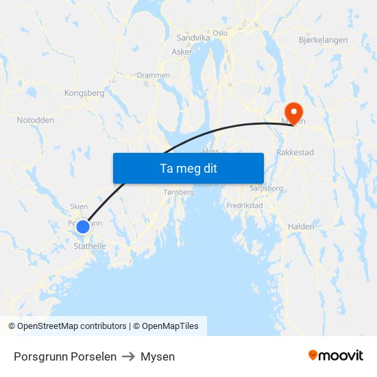 Porsgrunn Porselen to Mysen map