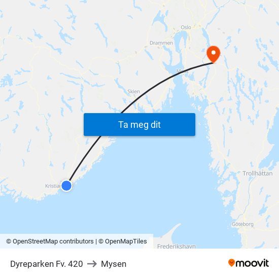 Dyreparken Fv. 420 to Mysen map