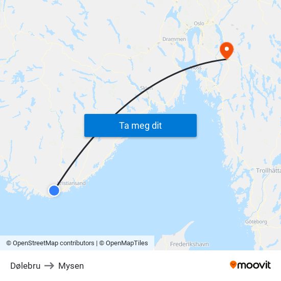 Dølebru to Mysen map