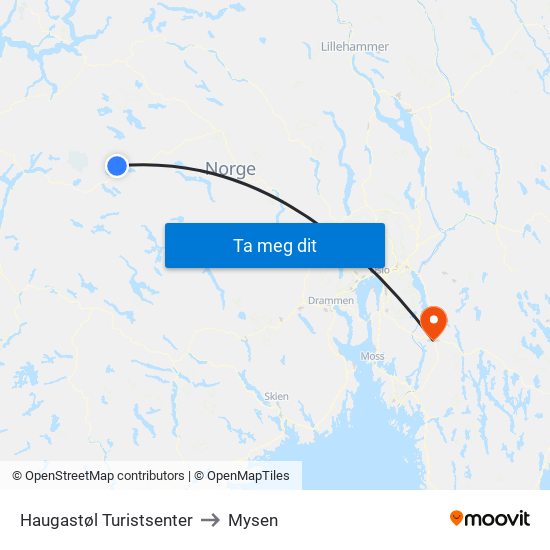 Haugastøl Turistsenter to Mysen map