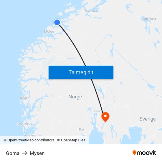 Goma to Mysen map