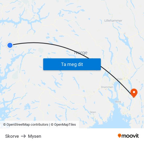 Skorve to Mysen map