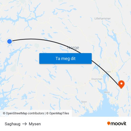 Saghaug to Mysen map