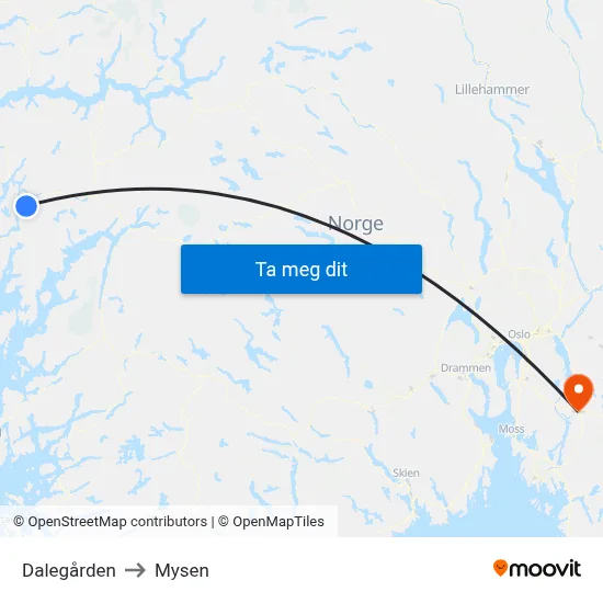 Dalegården to Mysen map