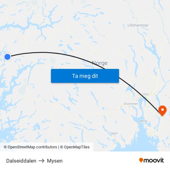 Dalseiddalen to Mysen map