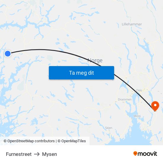 Furnestreet to Mysen map