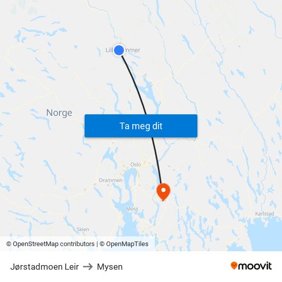 Jørstadmoen Leir to Mysen map