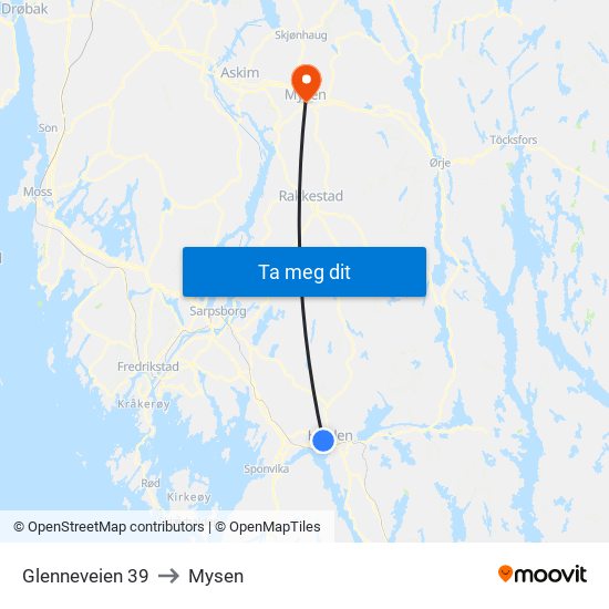 Glenneveien 39 to Mysen map