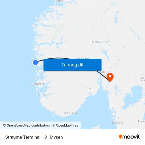 Straume Terminal to Mysen map