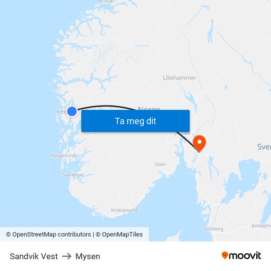 Sandvik Vest to Mysen map