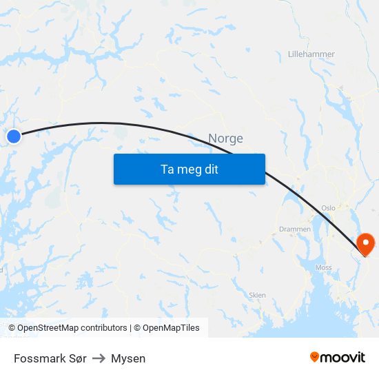Fossmark Sør to Mysen map