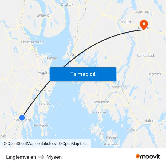 Linglemveien to Mysen map