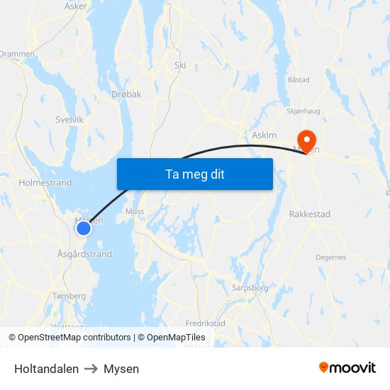 Holtandalen to Mysen map