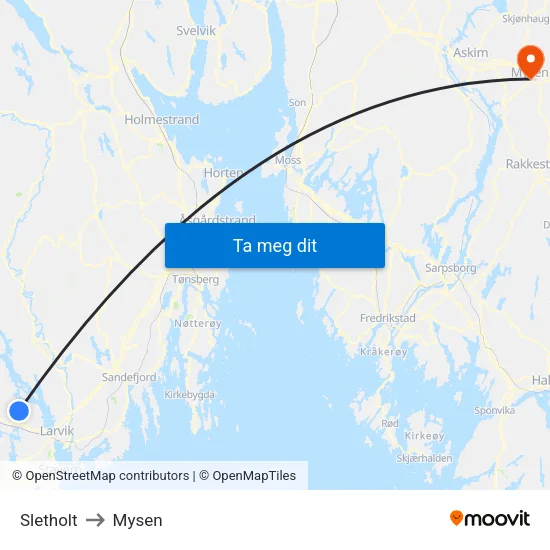 Sletholt to Mysen map