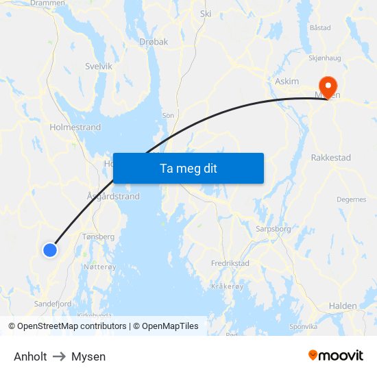 Anholt to Mysen map