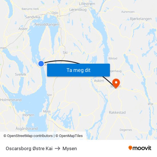 Oscarsborg Østre Kai to Mysen map