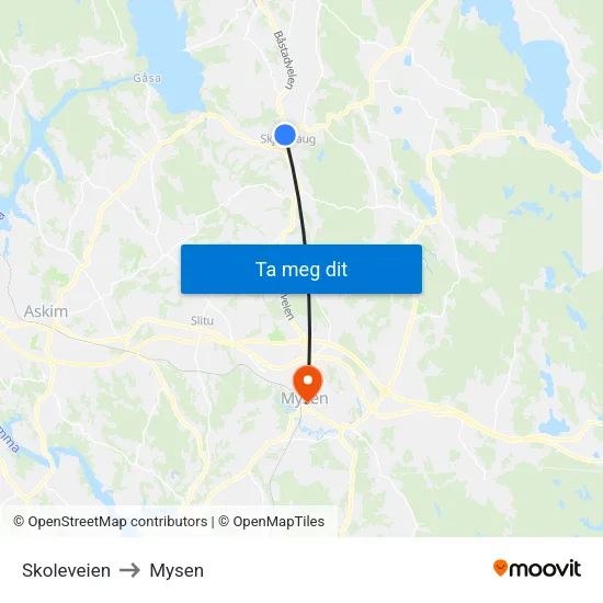 Skoleveien to Mysen map