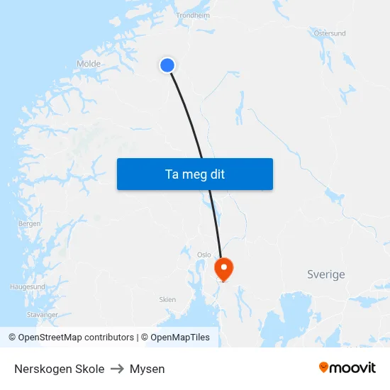 Nerskogen Skole to Mysen map