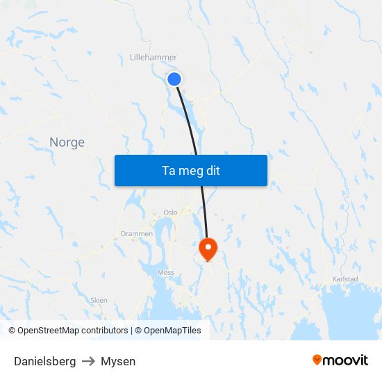 Danielsberg to Mysen map