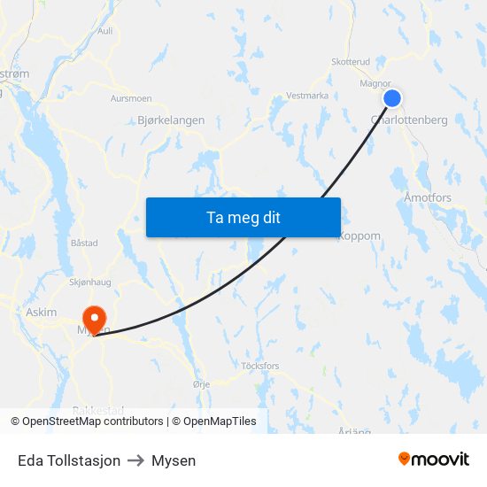 Eda Tollstasjon to Mysen map