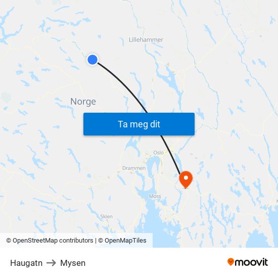 Haugatn to Mysen map