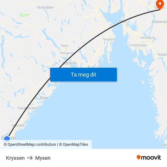 Kryssen to Mysen map