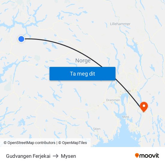 Gudvangen Ferjekai to Mysen map